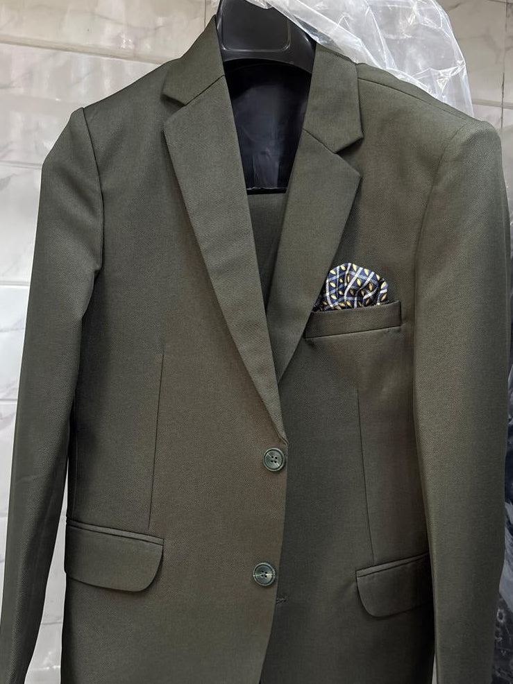 Club AK Men's Olive Green Classic Three-Piece Suit with Premium Blazer, Waistcoat & Trousers