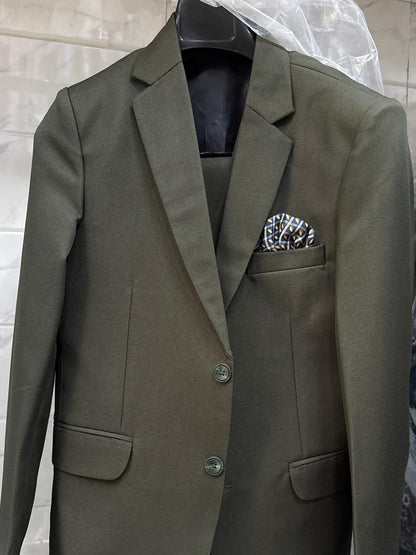 Club AK Men's Olive Green Classic Three-Piece Suit with Premium Blazer, Waistcoat & Trousers
