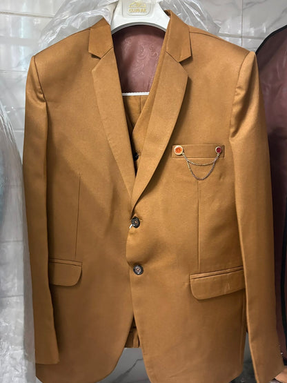 Club AK Men's Premium Mustard Yellow Three Piece Suit