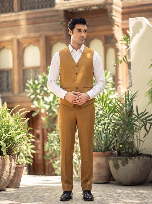 Club AK Men's Mustard Gold Premium Three-Piece Suit