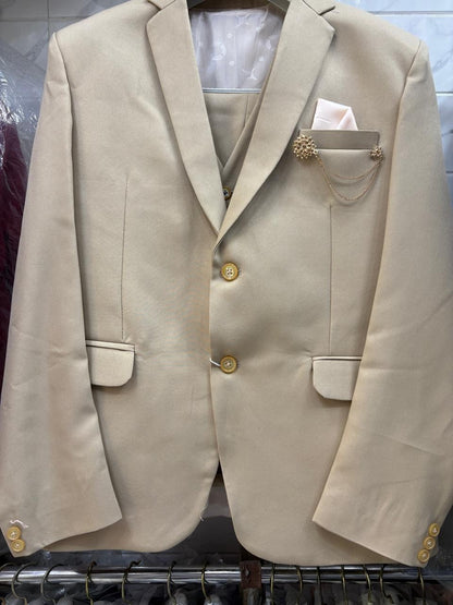 CLUB AK Men's Beige Three Piece Suit for Men | Premium Formal Wedding & Party Wear suit  Set