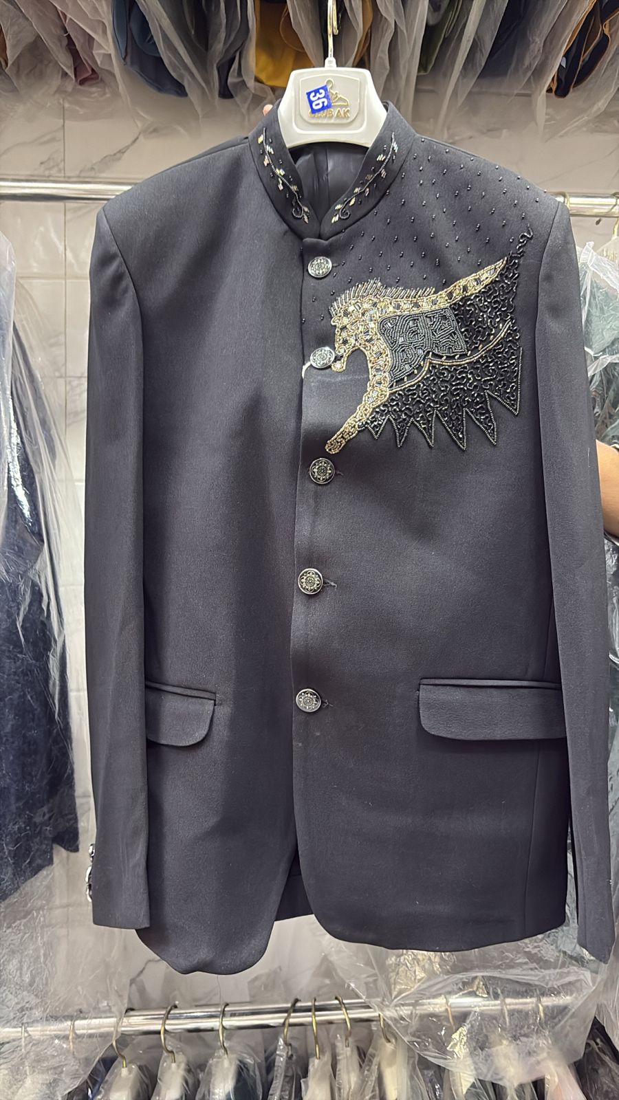 Jodhpuri Suits Black with Pant for Men for Wedding - Thread Embroidery Work