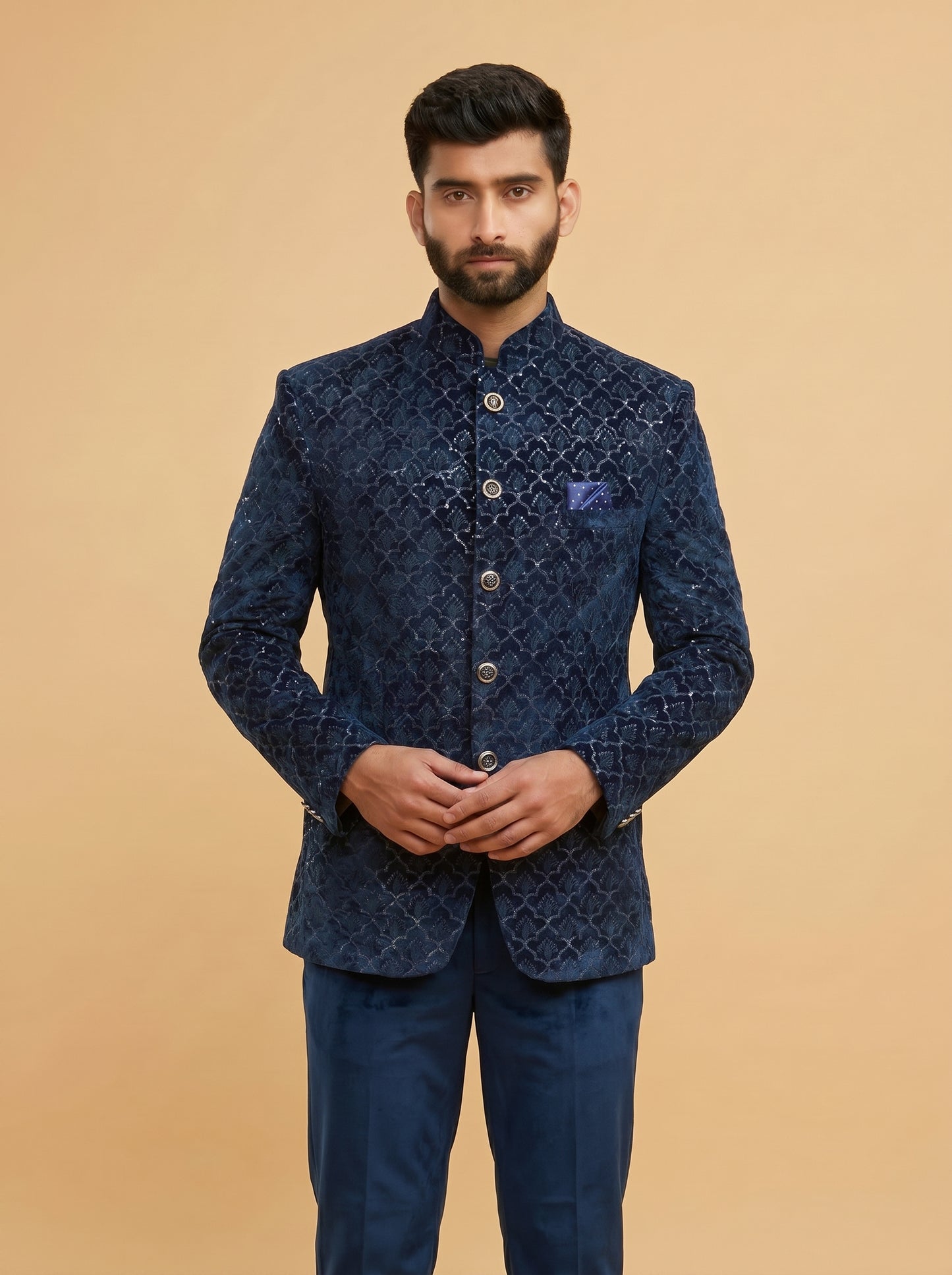 Men's Jodhpuri Velvet blue  Suit With Pant