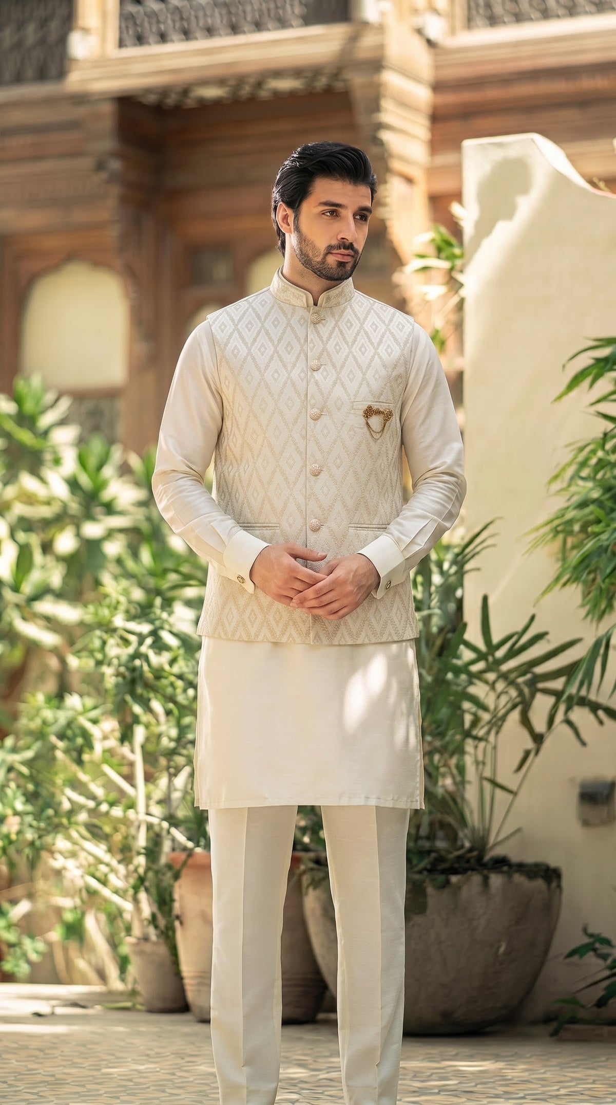 Club AK Men’s Designer Kurta Pajama Set with Jacquard Nehru Jacket | Traditional Ethnic Wear